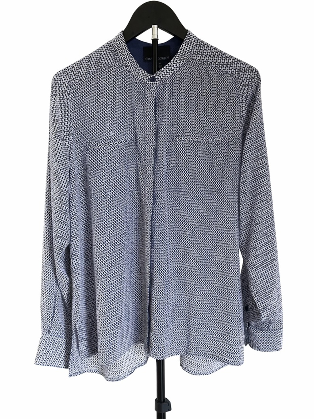 Cynthia Rowley Blue & White Micro-Pattern Button-Front Shirt
